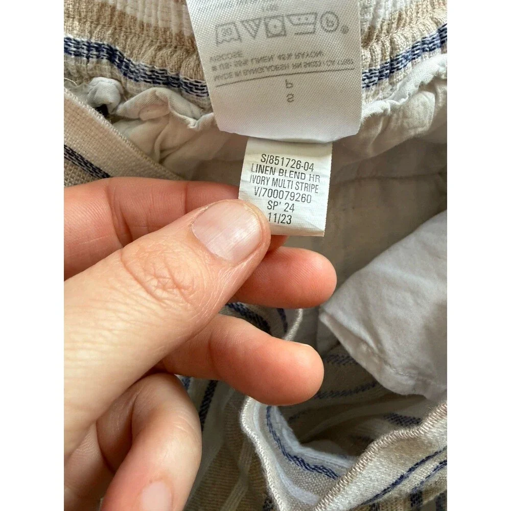 Banana Republic Wide Leg Linen Blend Pants S Small Beachy Blue Ivory Stripe